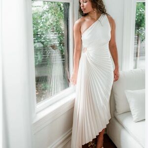 DRESS FORUM One Shoulder Pleated Cut Out Dress